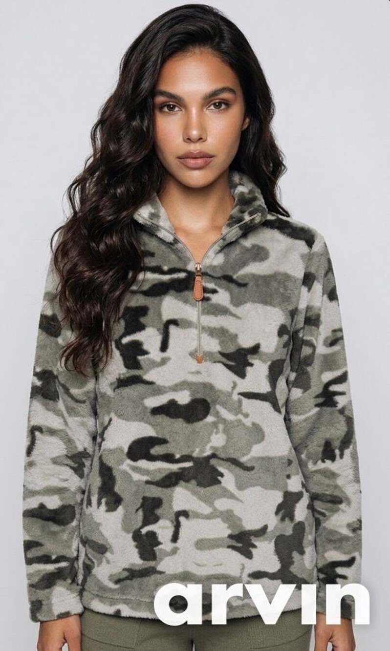 jess lea Sherpa Fleece Pullover Size S Camouflage Quarter Zip Jacket